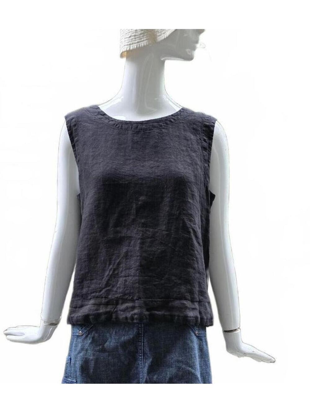 Cut-Loose Black Linen Sleeveless Shell Top Large - Picture 7 of 11